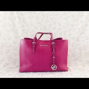 Pink leather MK handbag with silver hardware